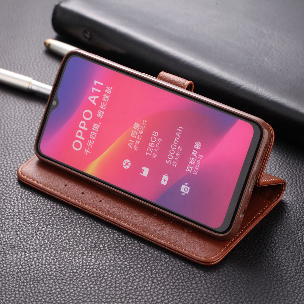 AZNS Oppo A5 / A9 2020 Portemonnee Stand Hoesje Bruin afbeelding 9