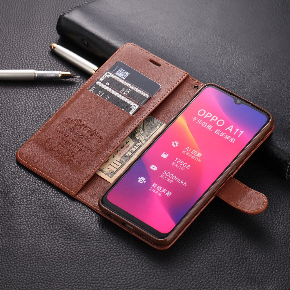 AZNS Oppo A5 / A9 2020 Portemonnee Stand Hoesje Bruin afbeelding 12