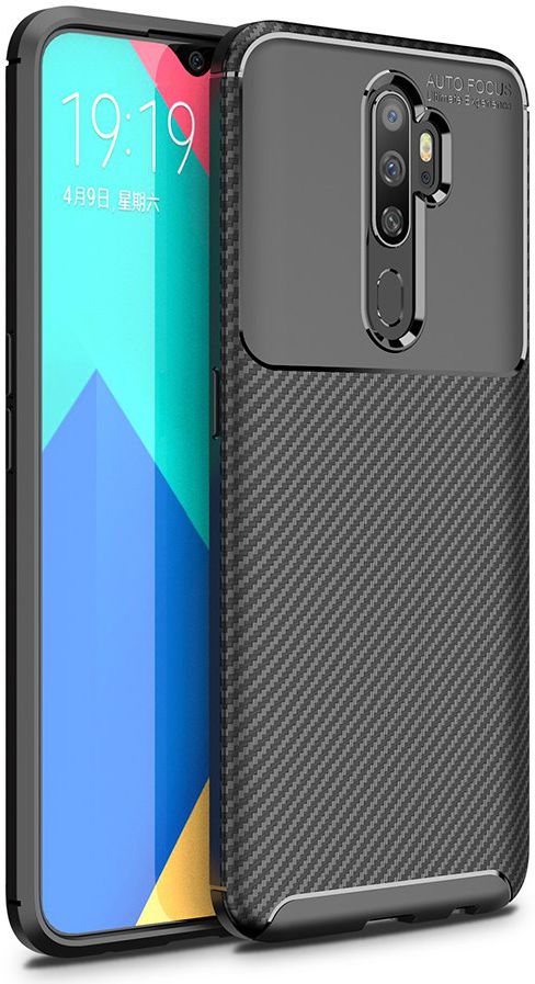 Oppo A5 / A9 2020 Siliconen Carbon Hoesje Zwart afbeelding 1