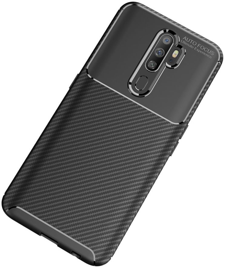 Oppo A5 / A9 2020 Siliconen Carbon Hoesje Zwart afbeelding 2