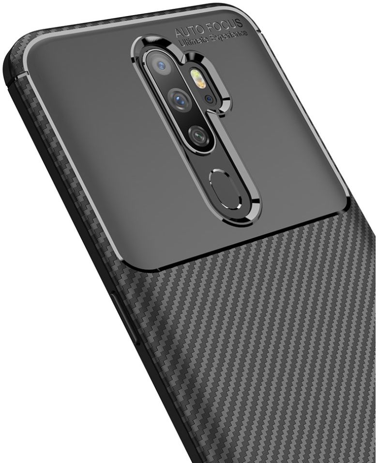 Oppo A5 / A9 2020 Siliconen Carbon Hoesje Zwart afbeelding 4