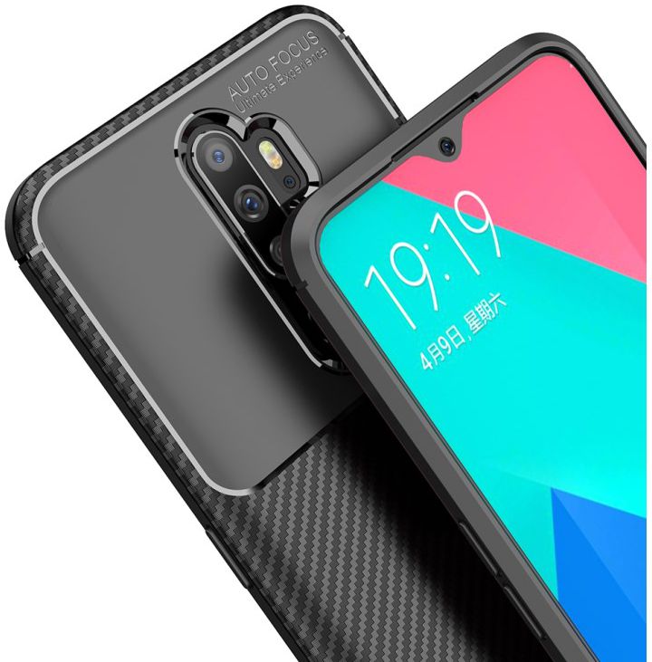 Oppo A5 / A9 2020 Siliconen Carbon Hoesje Zwart afbeelding 6