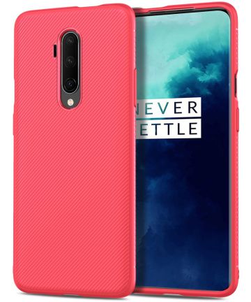 OnePlus 7T Pro Twill Slim Texture Back Cover Rood Hoesjes