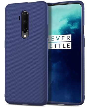 OnePlus 7T Pro Twill Slim Texture Back Cover Blauw Hoesjes