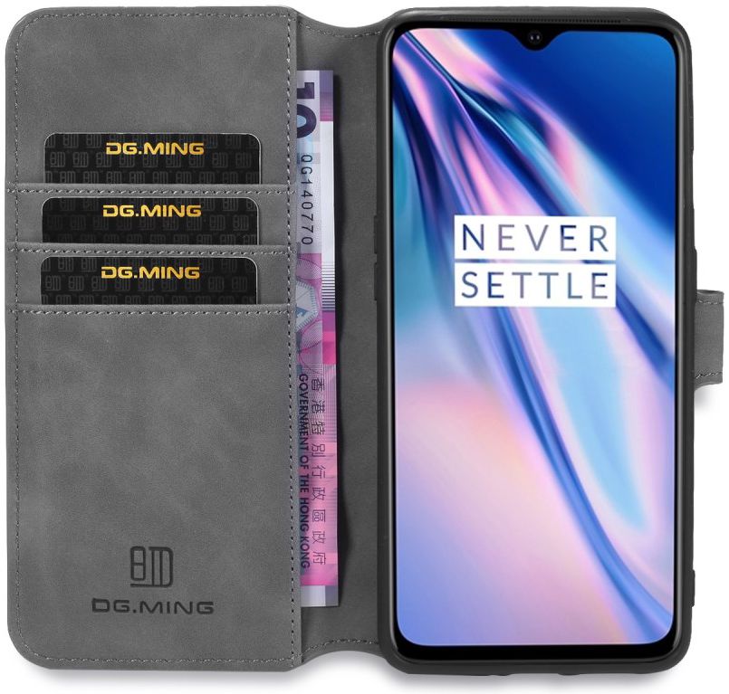 DG Ming Retro Portemonnee OnePlus 7T Hoesje Grijs afbeelding 1