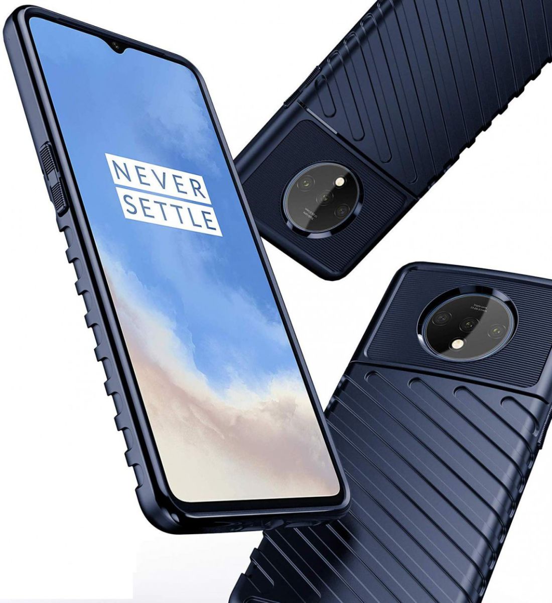 OnePlus 7T Twill Texture Hoesje Blauw afbeelding 2