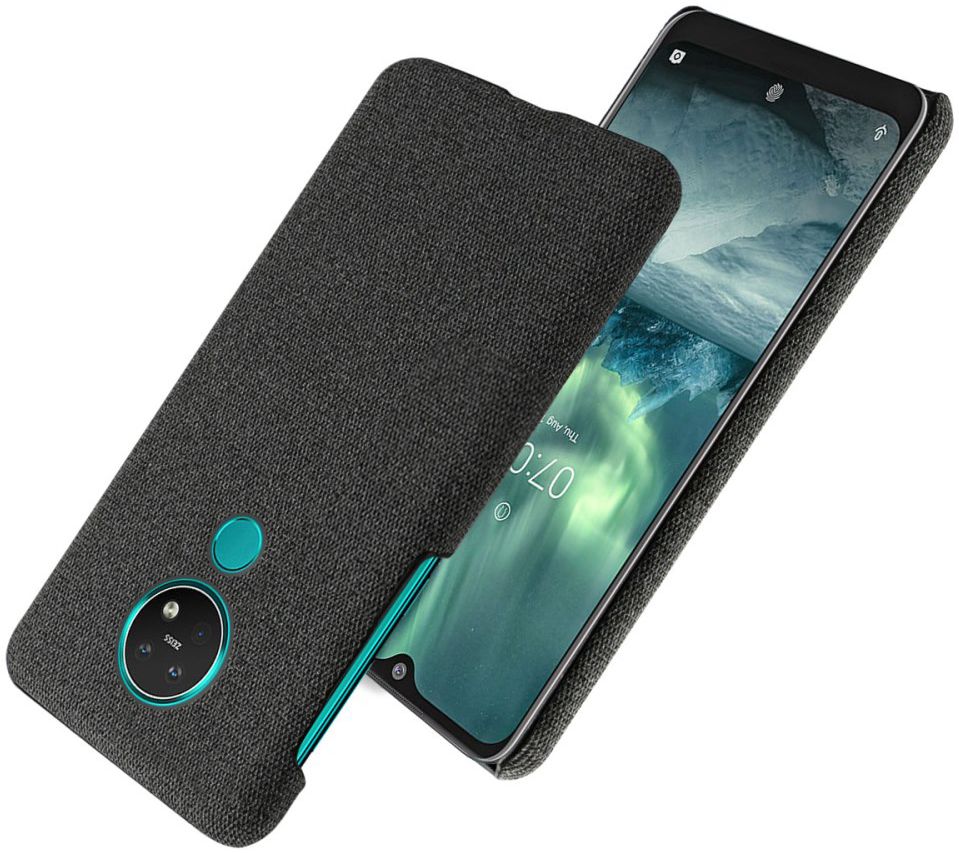 Nokia 7.2 Stof Hard Back Cover Zwart afbeelding 2