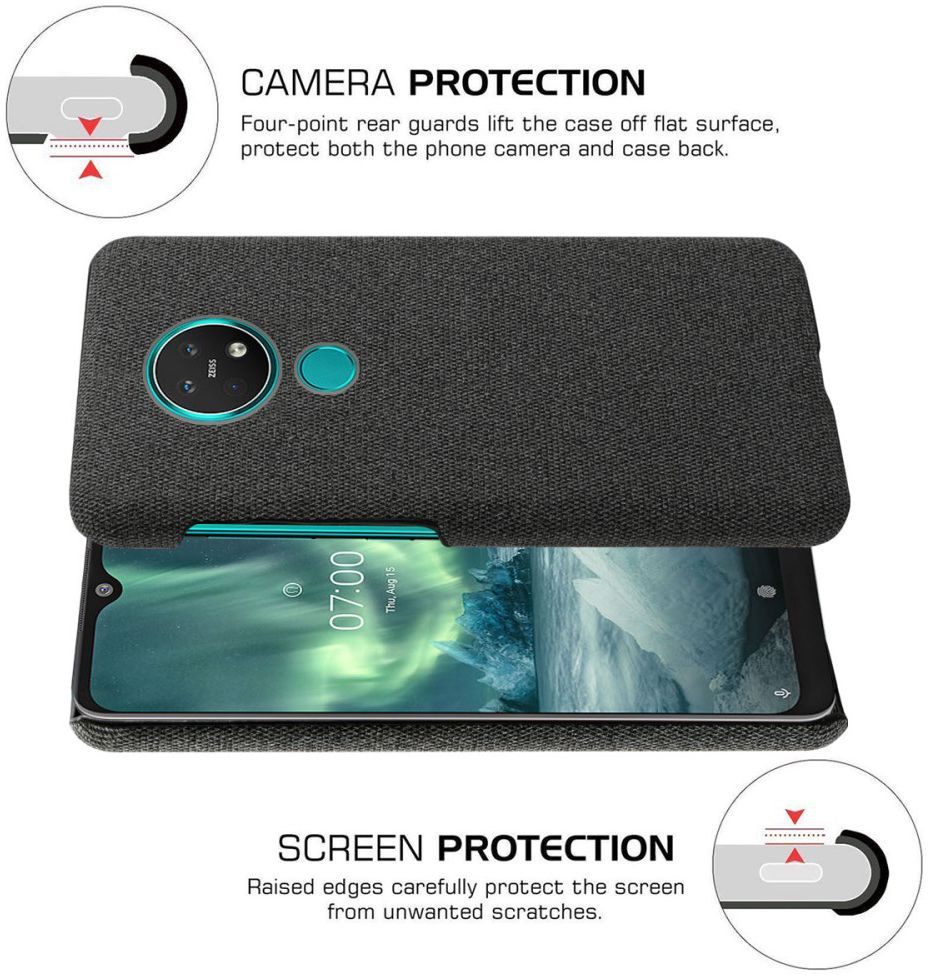 Nokia 7.2 Stof Hard Back Cover Zwart afbeelding 6