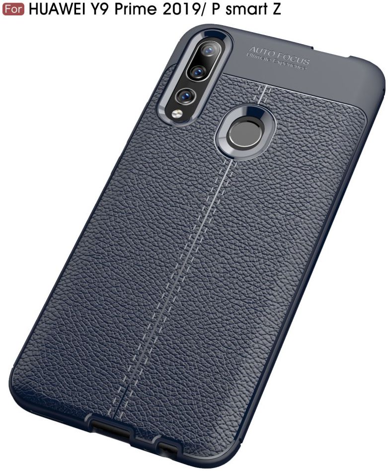 Huawei P Smart Z  Litchi Kunstleren Coating TPU Hoesje Blauw afbeelding 2