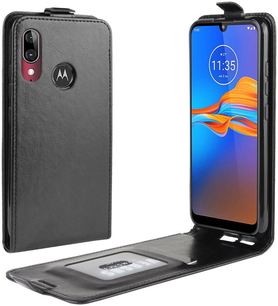 Motorola Moto E6s / E6 Plus Verticaal Flip Hoesje Zwart afbeelding 1