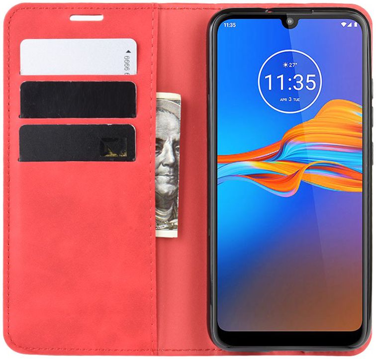 Motorola Moto E6s / E6 Plus Retro Wallet Hoesje Rood afbeelding 1