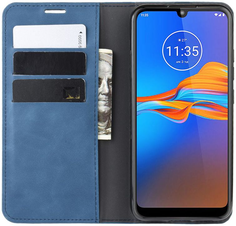 Motorola Moto E6s / E6 Plus Retro Wallet Hoesje Blauw afbeelding 1