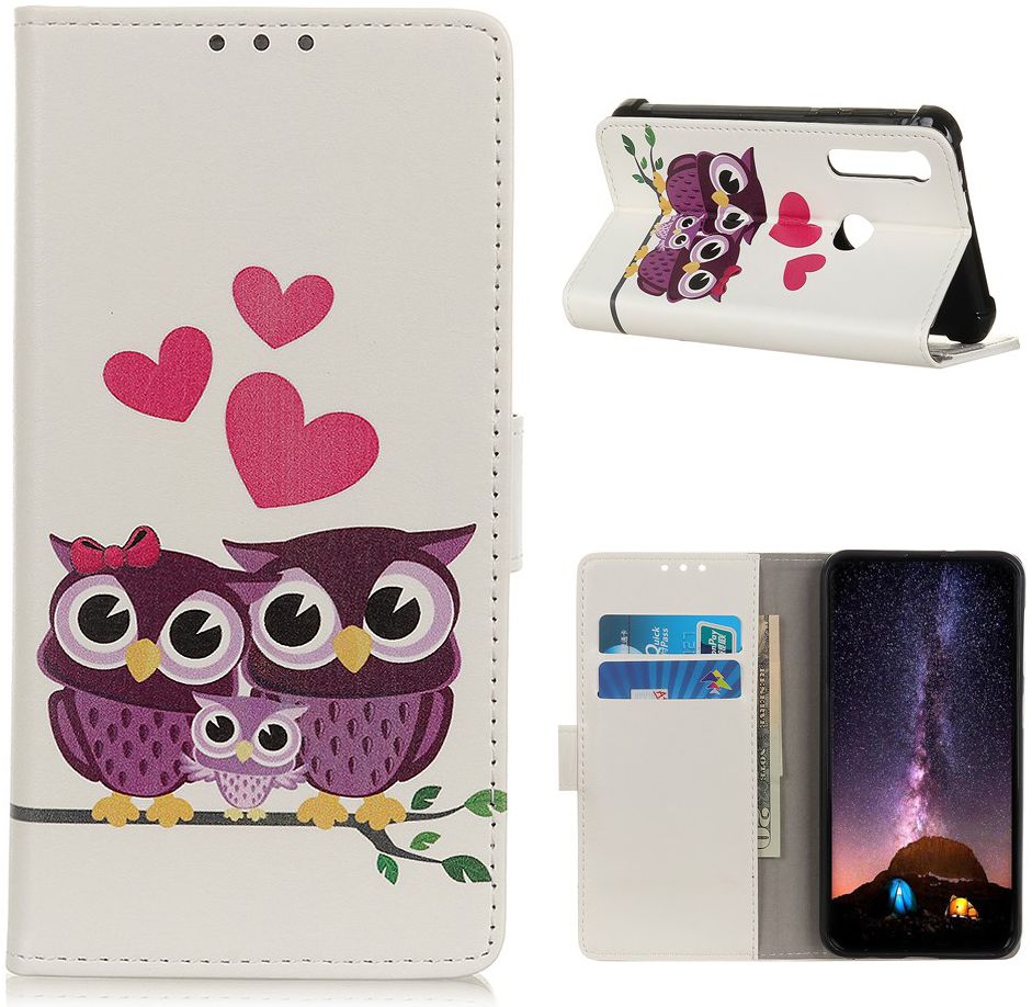 Motorola One Macro Splitleren Portemonnee Hoesje Owls and Hearts afbeelding 2