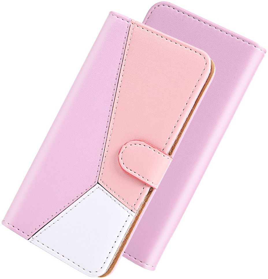 Motorola One Macro TriColor Portemonnee Hoesje Paars/Roze/Wit afbeelding 2