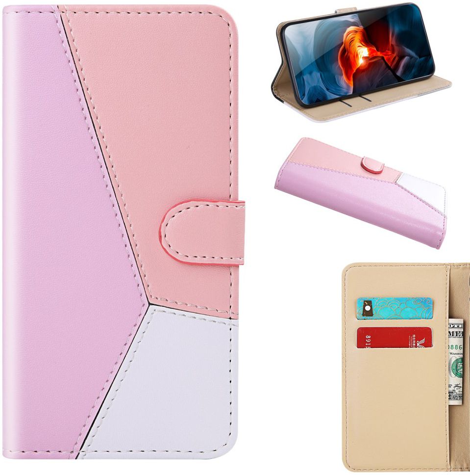 Motorola One Macro TriColor Portemonnee Hoesje Paars/Roze/Wit afbeelding 6