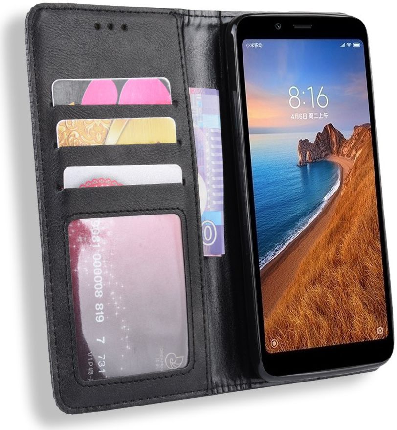Xiaomi Redmi 7A Vintage Portemonnee Hoesje Zwart afbeelding 1