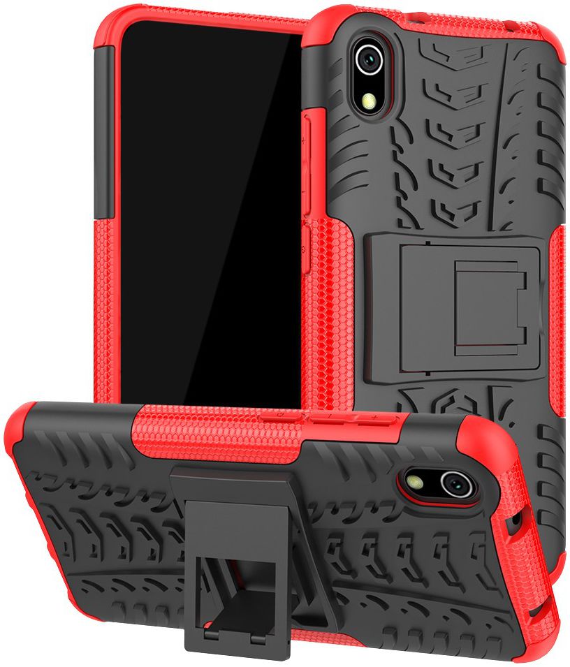 Xiaomi Redmi 7A Robuust Hybride Hoesje Zwart/Rood afbeelding 1