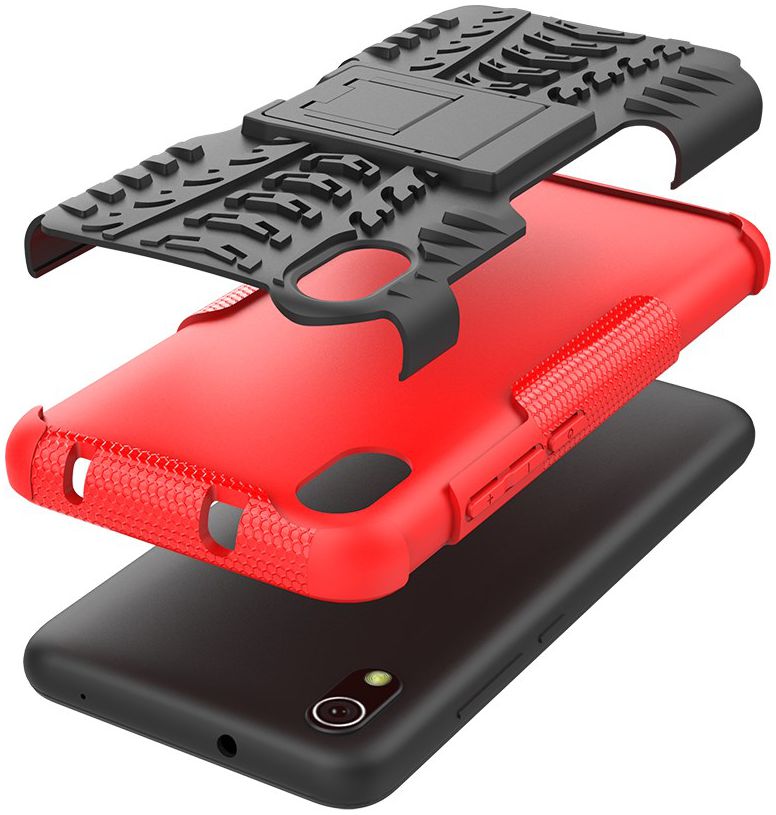 Xiaomi Redmi 7A Robuust Hybride Hoesje Zwart/Rood afbeelding 2