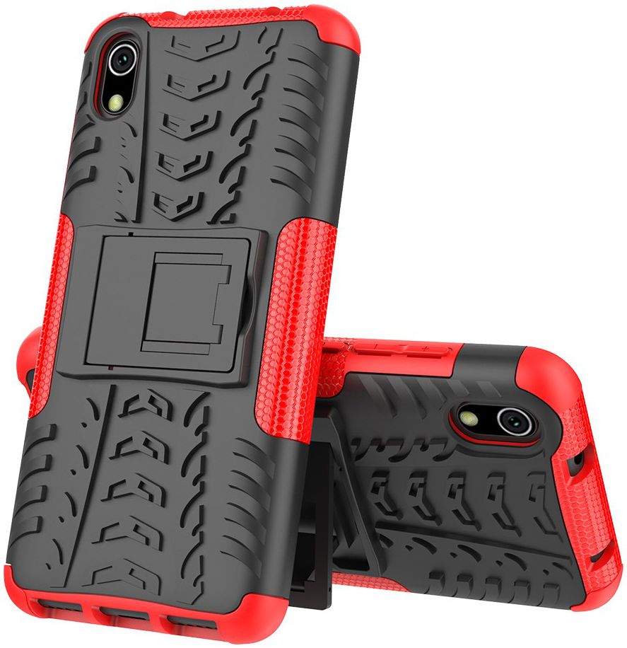 Xiaomi Redmi 7A Robuust Hybride Hoesje Zwart/Rood afbeelding 3