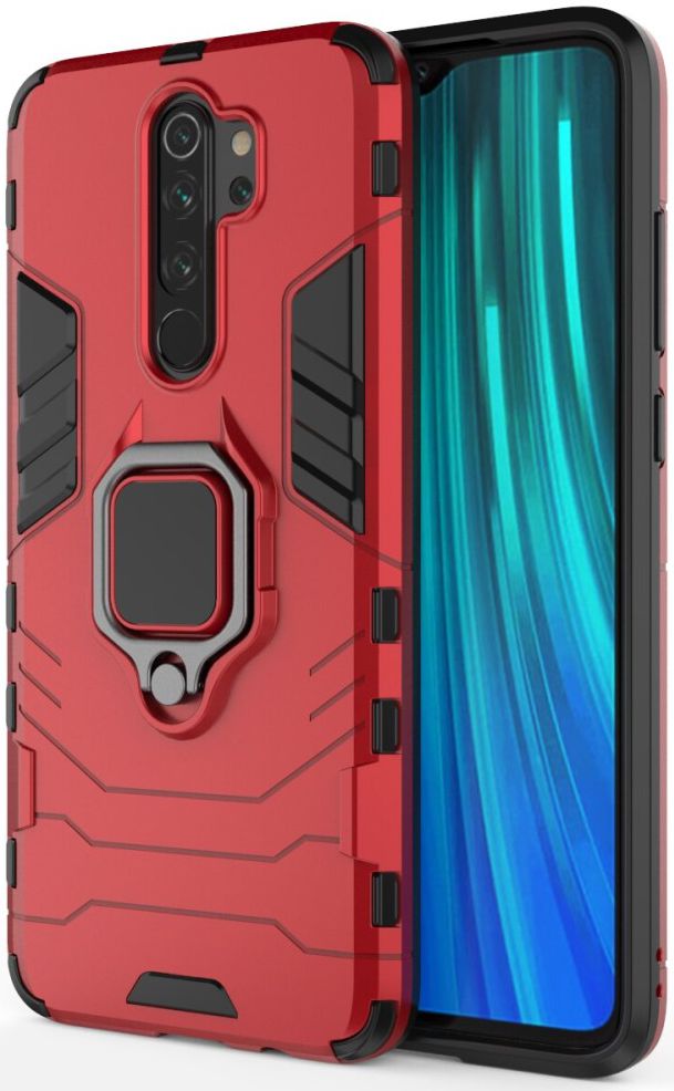 Xiaomi Redmi Note 8 Pro Hybride Hoesje met Kickstand Ring Rood afbeelding 1
