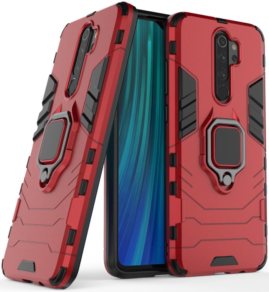 Xiaomi Redmi Note 8 Pro Hybride Hoesje met Kickstand Ring Rood afbeelding 2