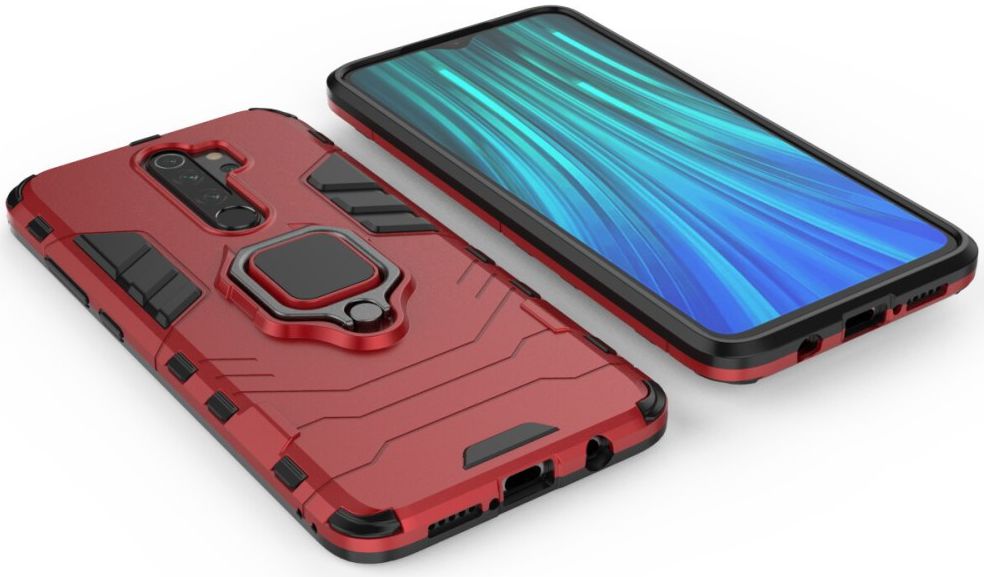 Xiaomi Redmi Note 8 Pro Hybride Hoesje met Kickstand Ring Rood afbeelding 3