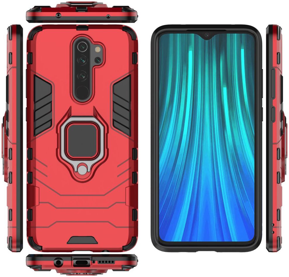 Xiaomi Redmi Note 8 Pro Hybride Hoesje met Kickstand Ring Rood afbeelding 5