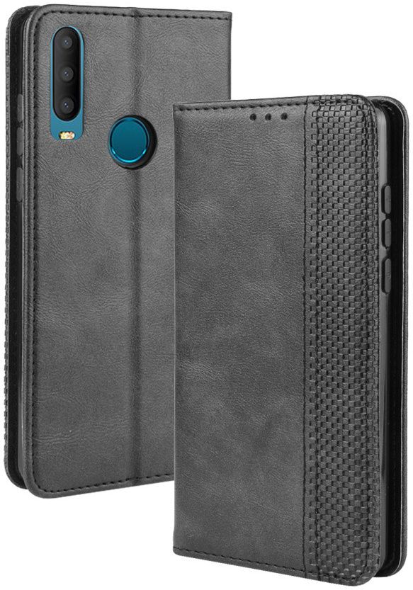 Alcatel 3X (2019) Retro Stijl Kunstleren Portemonnee Hoesje Zwart afbeelding 2