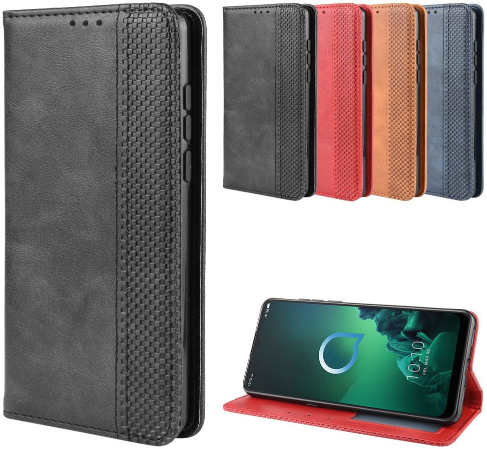 Alcatel 3X (2019) Retro Stijl Kunstleren Portemonnee Hoesje Zwart afbeelding 4