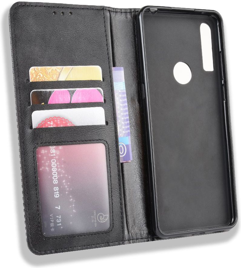 Alcatel 3X (2019) Retro Stijl Kunstleren Portemonnee Hoesje Zwart afbeelding 5