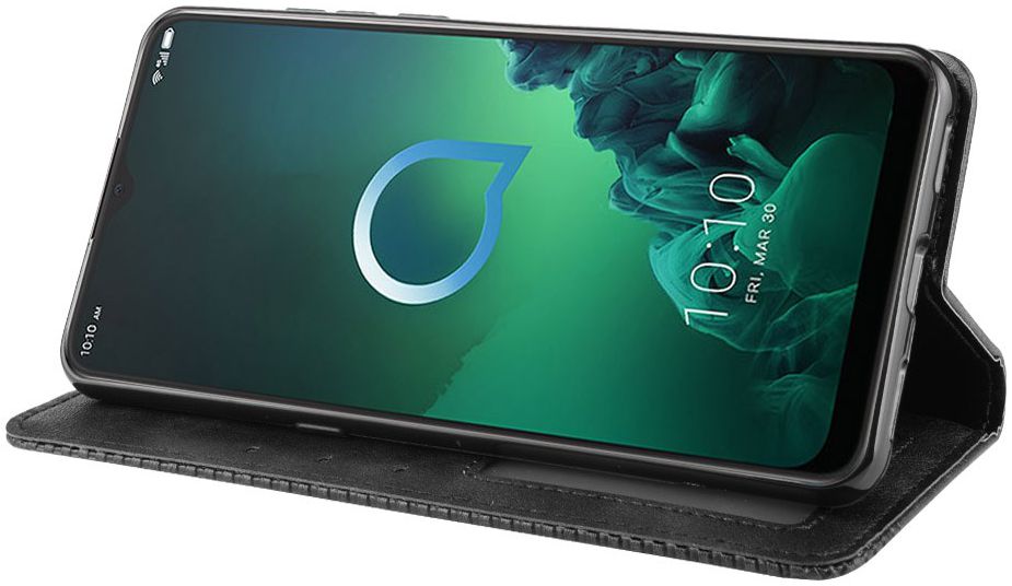 Alcatel 3X (2019) Retro Stijl Kunstleren Portemonnee Hoesje Zwart afbeelding 7