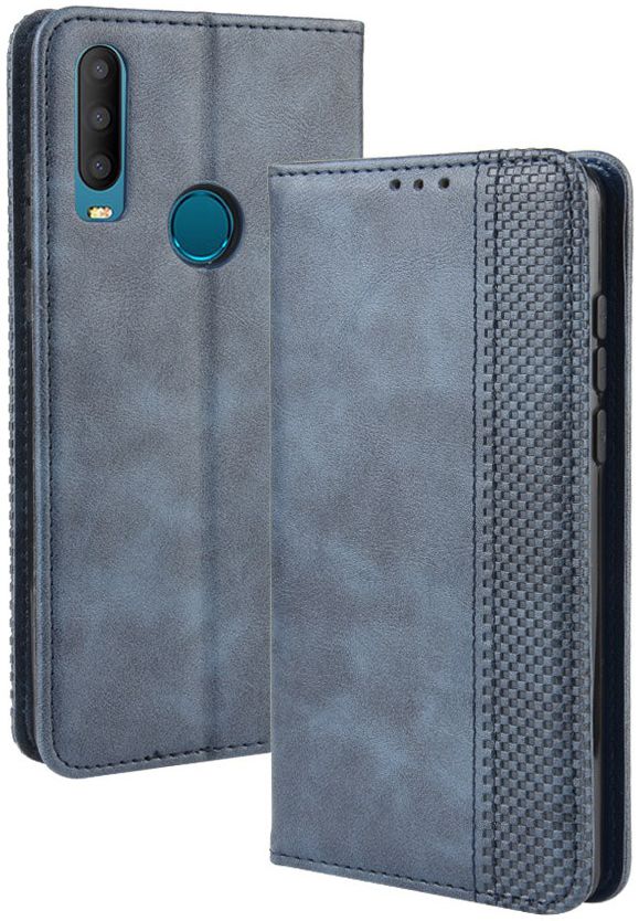 Alcatel 3X (2019) Retro Stijl Kunstleren Portemonnee Hoesje Blauw afbeelding 2