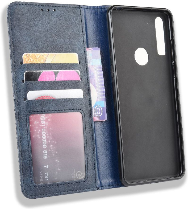 Alcatel 3X (2019) Retro Stijl Kunstleren Portemonnee Hoesje Blauw afbeelding 7
