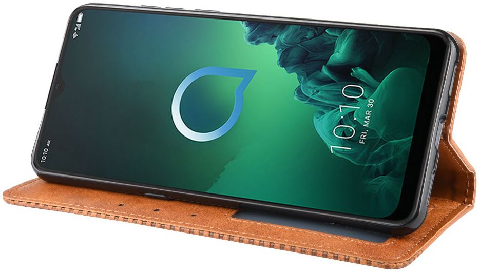 Alcatel 3X (2019) Retro Stijl Kunstleren Portemonnee Hoesje Bruin afbeelding 3