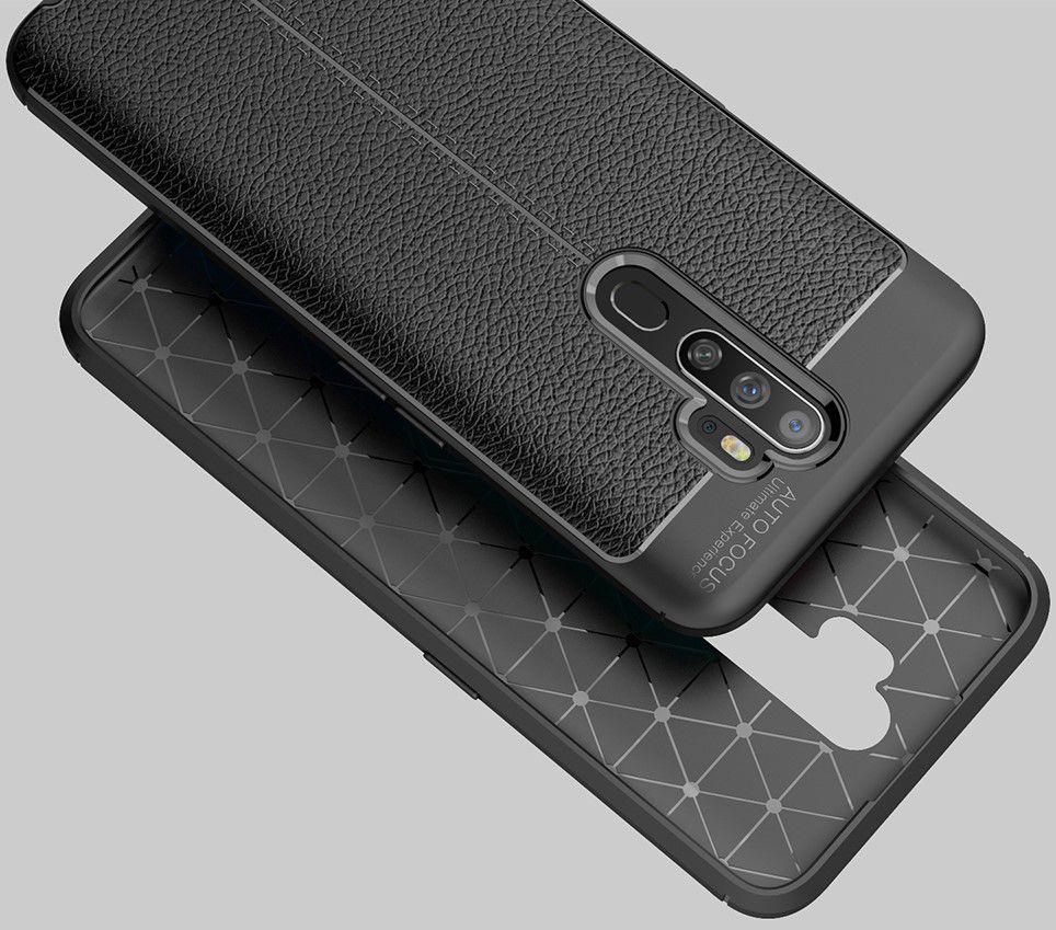 Oppo A9 (2020) / A5 (2020) Hoesje met Leren Textuur Zwart afbeelding 13