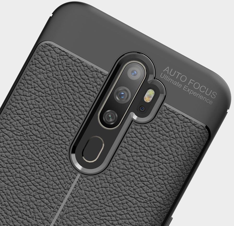 Oppo A9 (2020) / A5 (2020) Hoesje met Leren Textuur Zwart afbeelding 16
