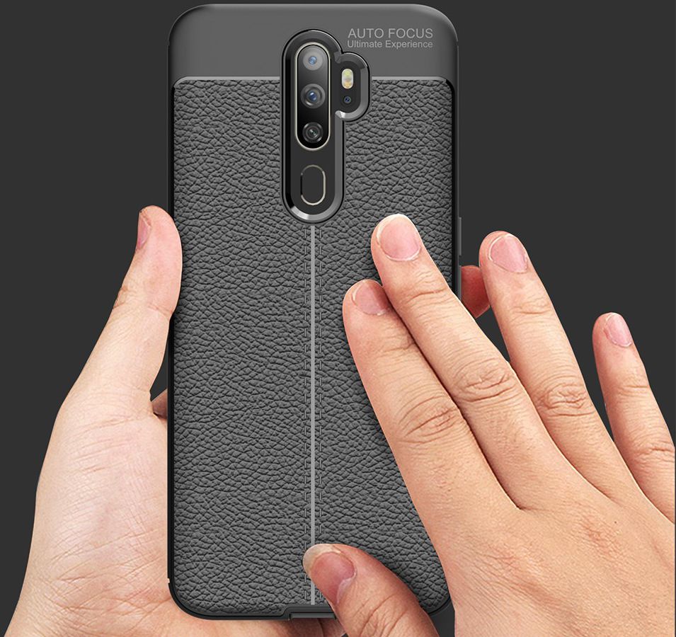 Oppo A9 (2020) / A5 (2020) Hoesje met Leren Textuur Zwart afbeelding 18