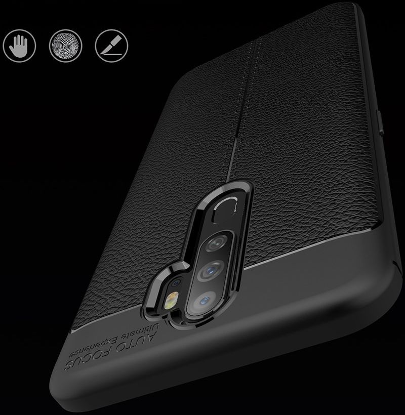 Oppo A9 (2020) / A5 (2020) Hoesje met Leren Textuur Zwart afbeelding 21
