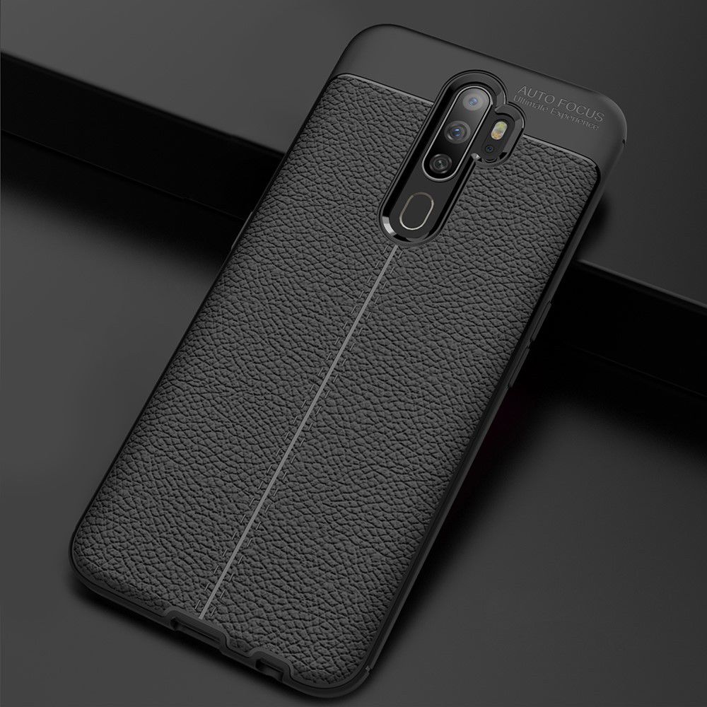 Oppo A9 (2020) / A5 (2020) Hoesje met Leren Textuur Zwart afbeelding 22