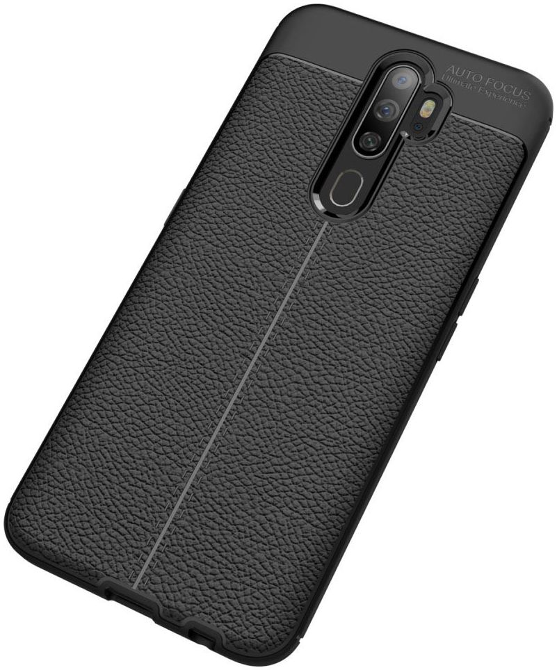 Oppo A9 (2020) / A5 (2020) Hoesje met Leren Textuur Zwart afbeelding 3