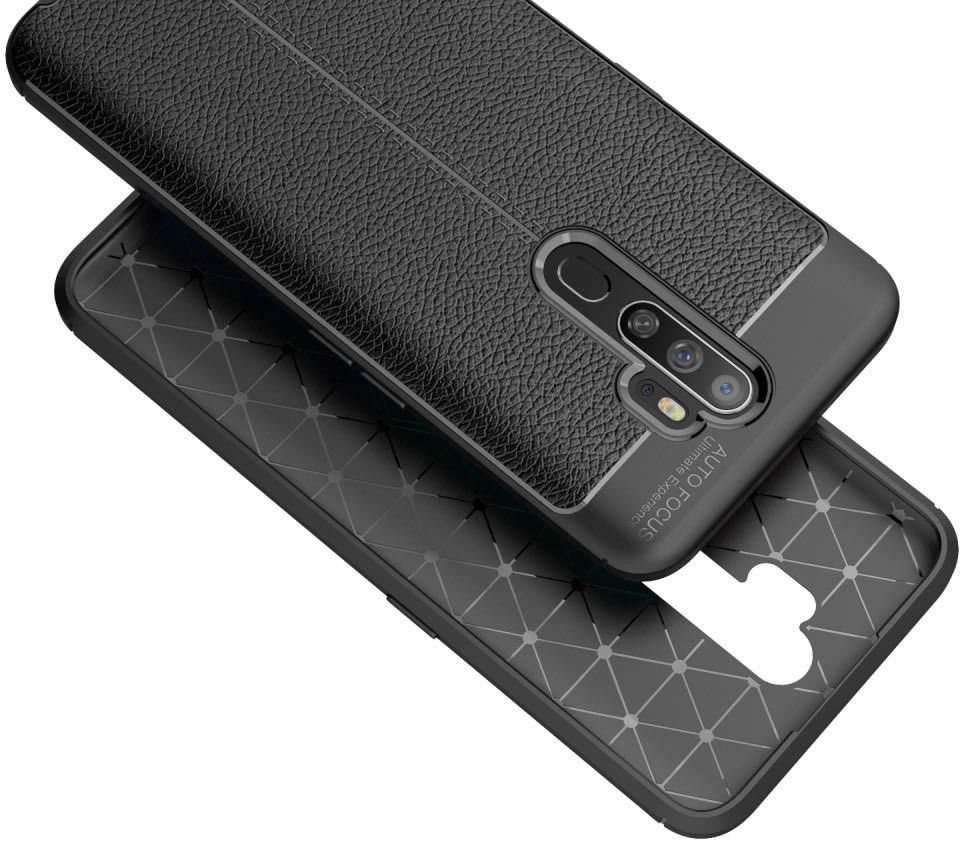Oppo A9 (2020) / A5 (2020) Hoesje met Leren Textuur Zwart afbeelding 4