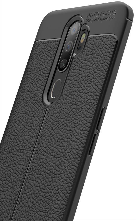 Oppo A9 (2020) / A5 (2020) Hoesje met Leren Textuur Zwart afbeelding 5