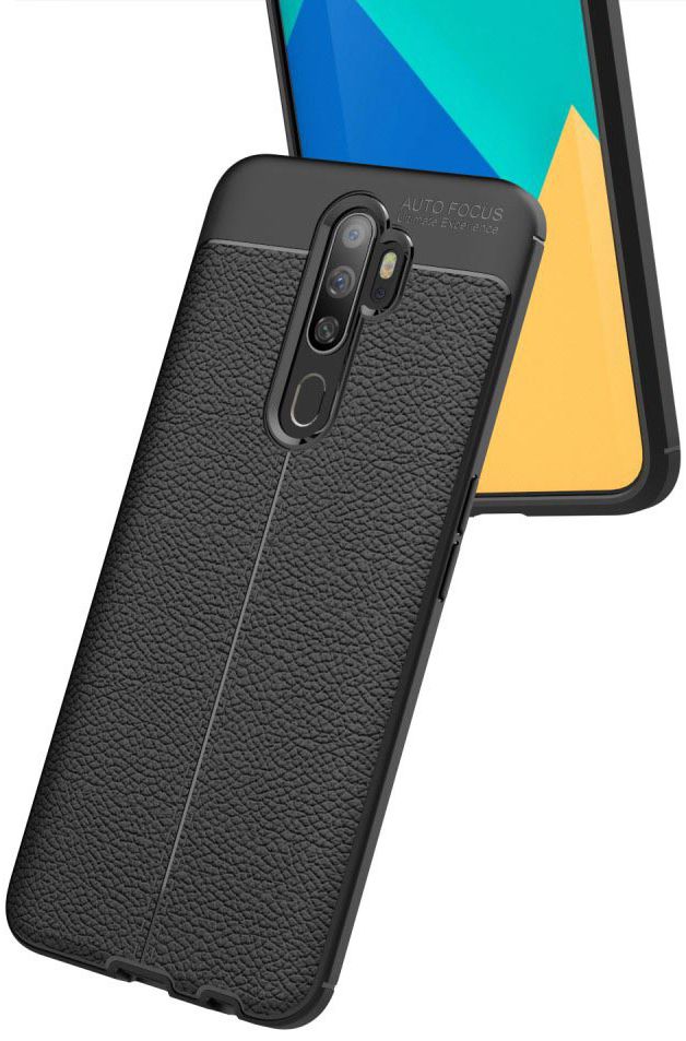 Oppo A9 (2020) / A5 (2020) Hoesje met Leren Textuur Zwart afbeelding 7