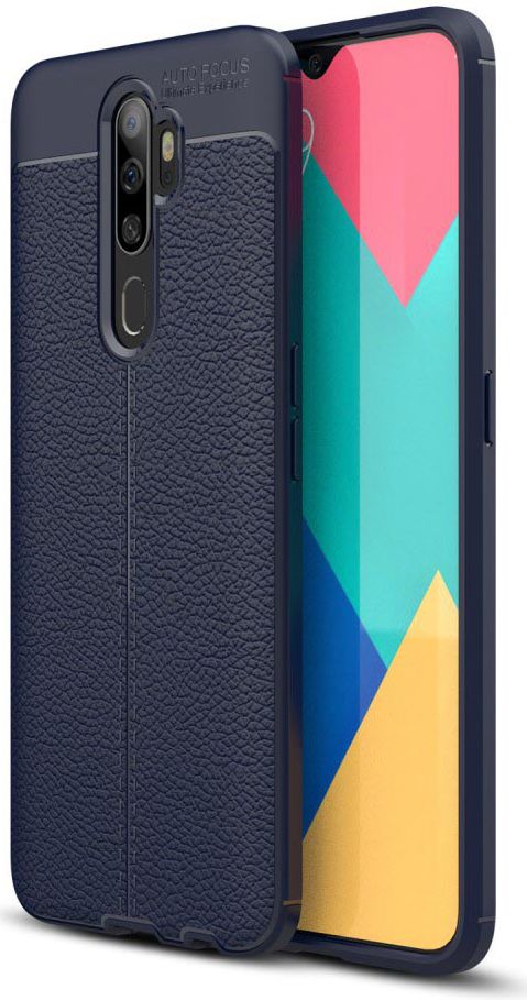 Oppo A9 (2020) / A5 (2020) Hoesje met Leren Textuur Blauw afbeelding 1