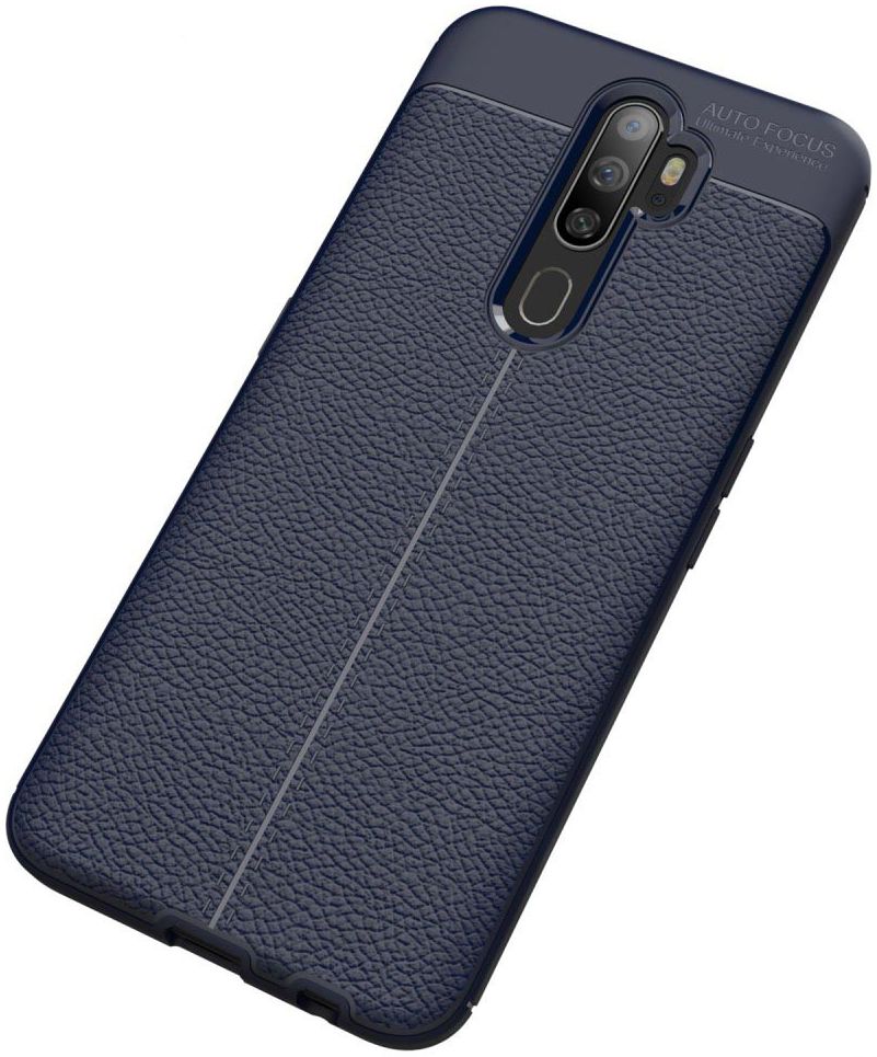 Oppo A9 (2020) / A5 (2020) Hoesje met Leren Textuur Blauw afbeelding 2