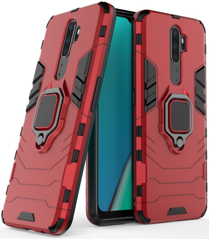 Oppo A5 / A9 (2020) Hybride Hoesje met Kickstand Ring Rood afbeelding 2