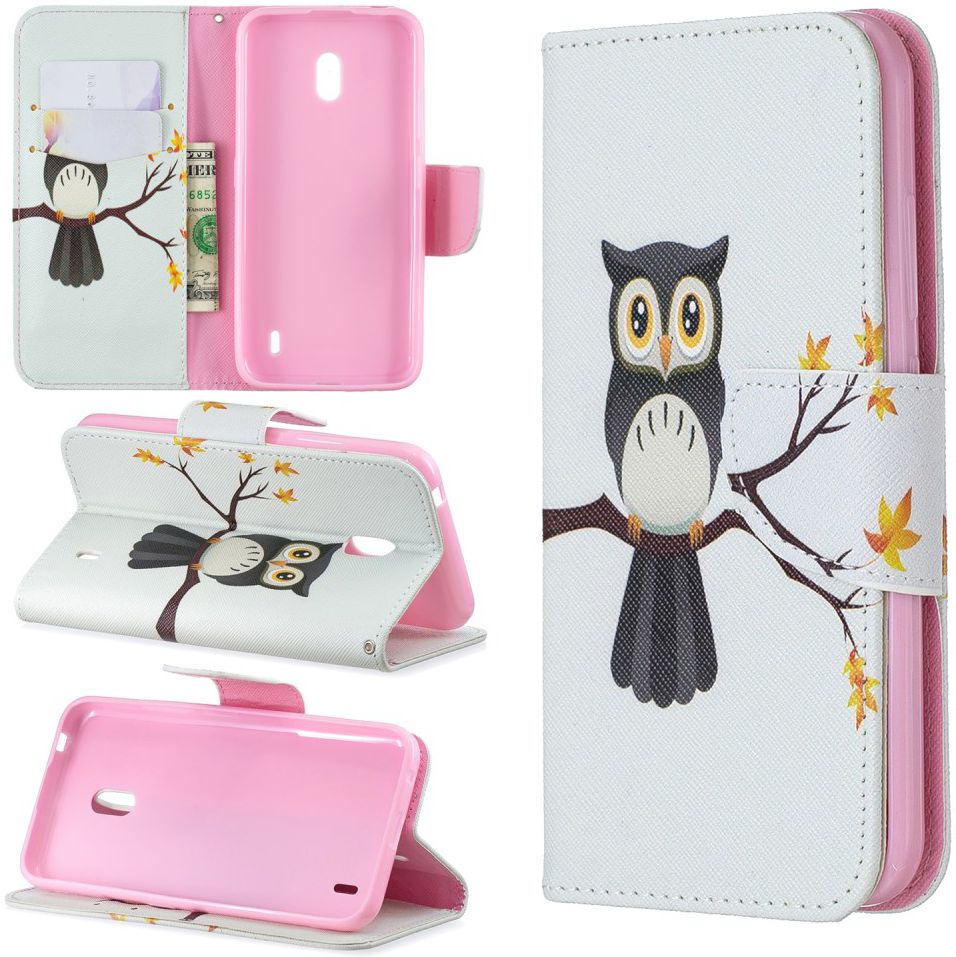 Nokia 2.2 Lederen Portemonnee Hoesje Met Uil Print afbeelding 1