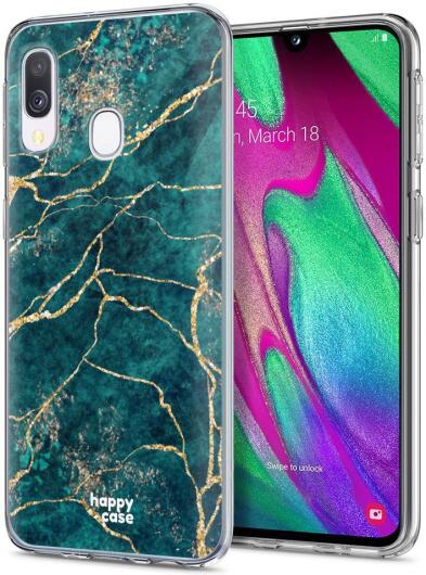 HappyCase Samsung Galaxy A20E Flexibel TPU Hoesje Aqua Marmer Print afbeelding 2