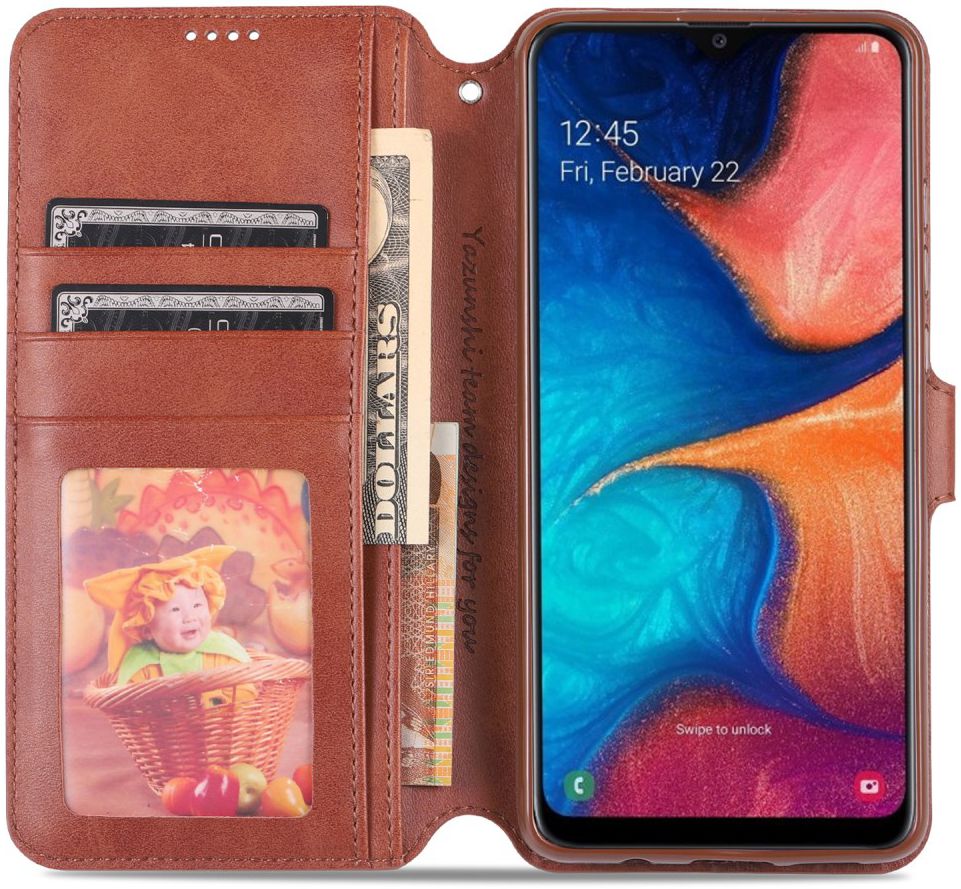 AZNS Samsung Galaxy A20e Portemonnee Stand Hoesje Bruin afbeelding 2
