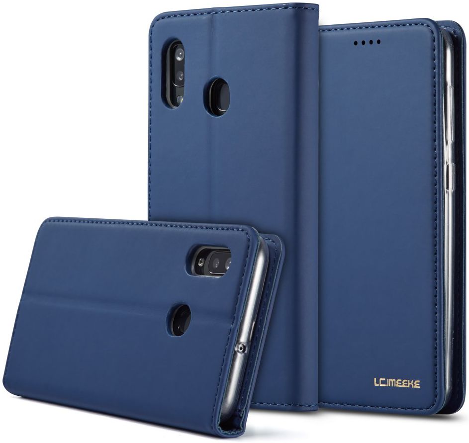 Samsung Galaxy A20e Portemonnee Stand Bookcase Hoesje Kunstleer Blauw afbeelding 10